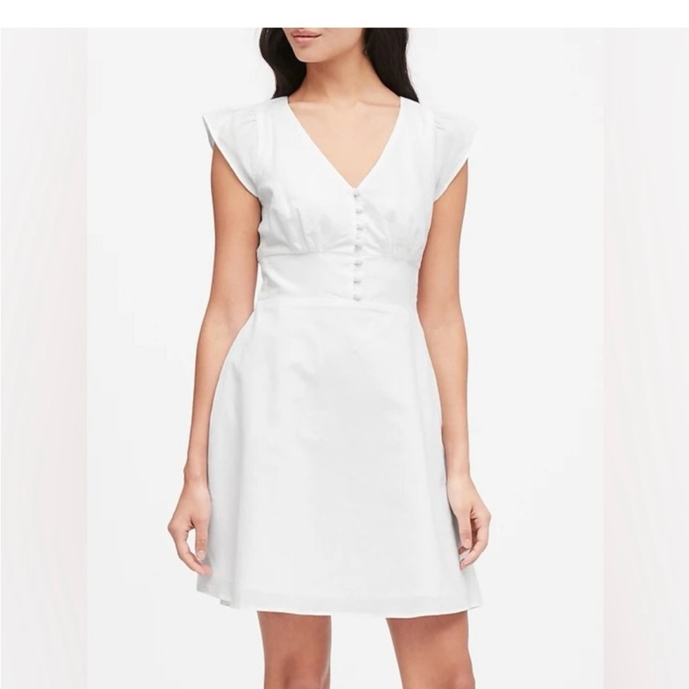 Banana Republic White Linen-Cotton Mini Dress